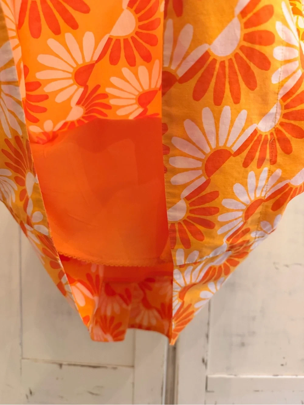 By Anthropologie Orange/White/Yellow Floral Printed Mini Dress Large EUC Retro - Picture 11 of 13